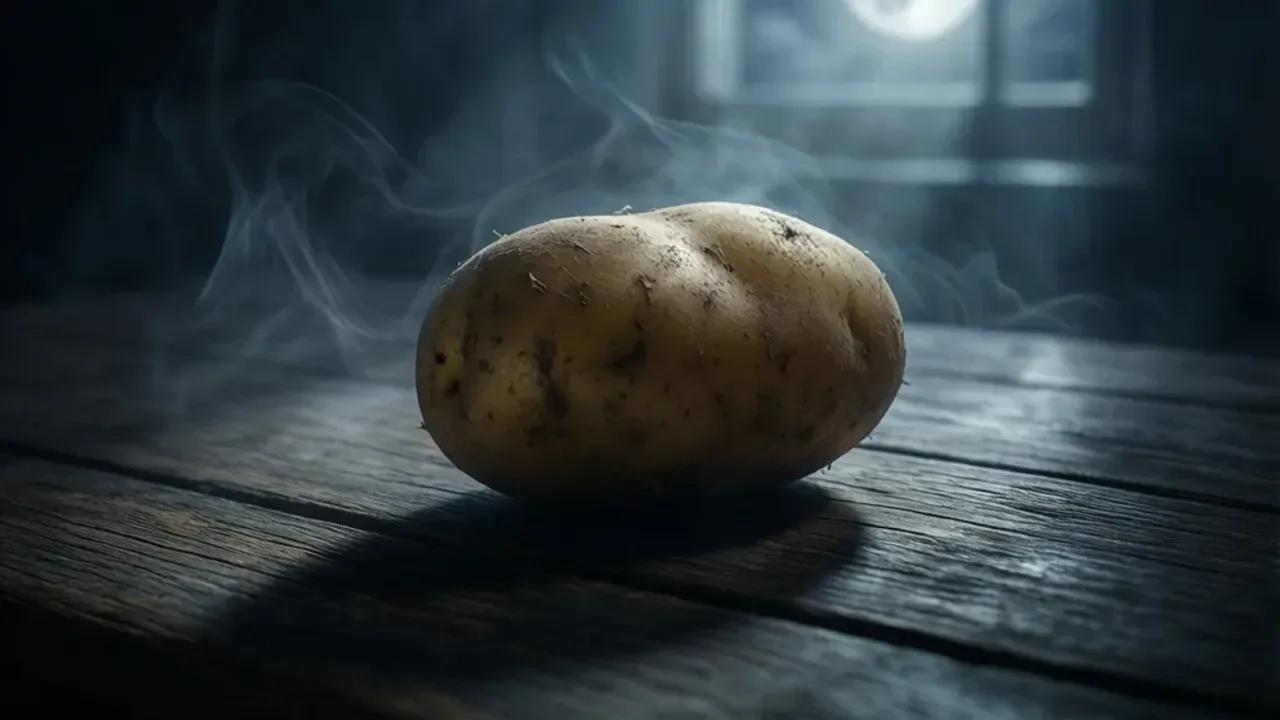 Sennik ziemniaki: interpretacja snu o ziemniakach – pełny sennik Symboliczne znaczenie snu o ziemniakach według sennik ziemniaki na drewnianym stole.
